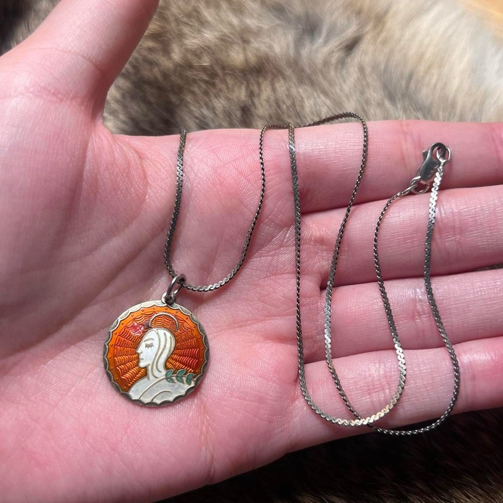 Absolutely stunning vintage sterling silver Norway enamel VIRGO zodiac pendant